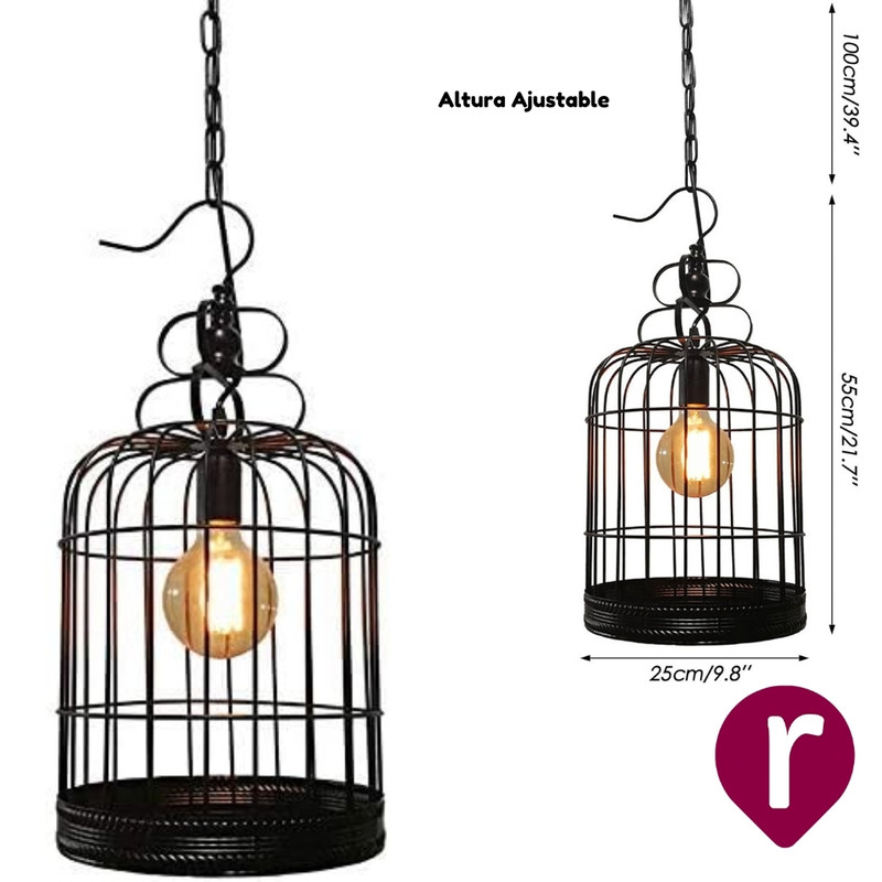 Lámpara Colgante Metal Jaula Redonda Negra