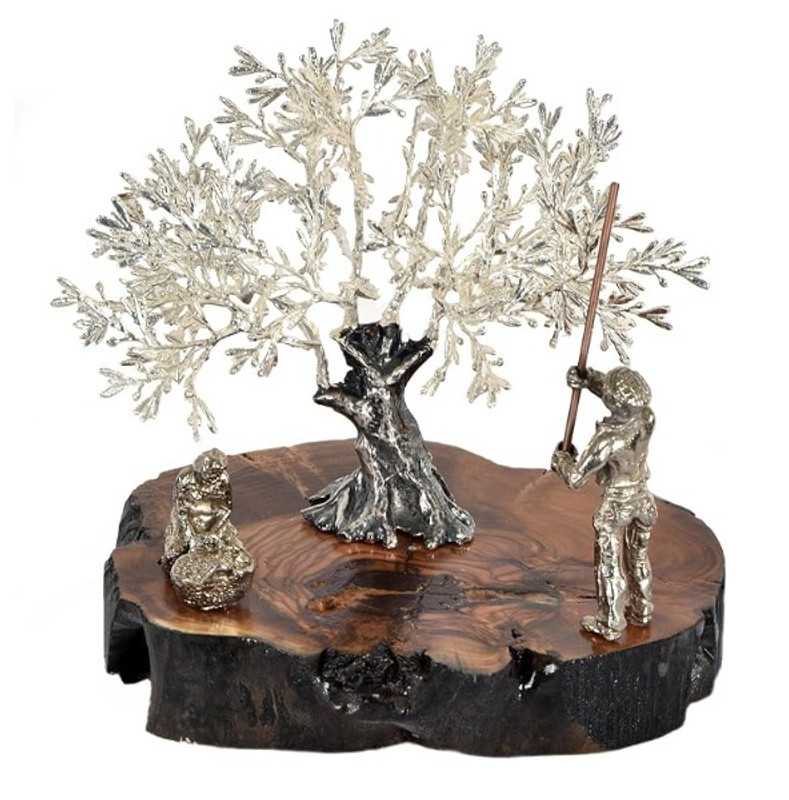 Escultura Olivo con Vareador y Recolector sobre Madera Centenaria | 17x18 cm