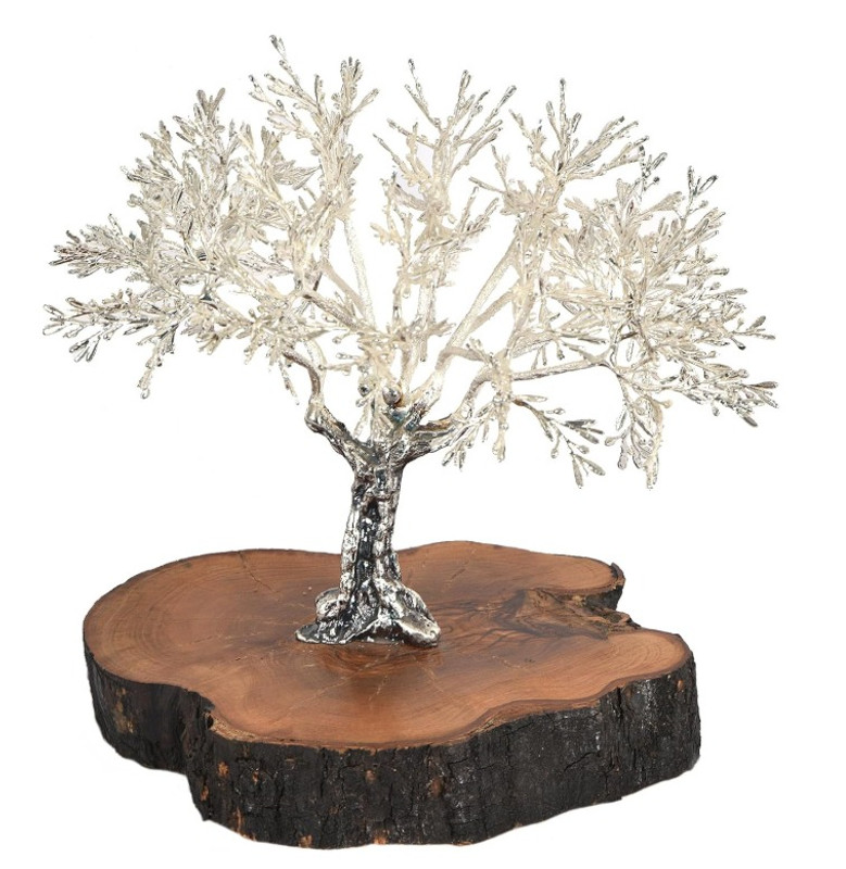 Escultura Decorativa de Olivo Plateado sobre Madera Centenaria | 17x18 cm